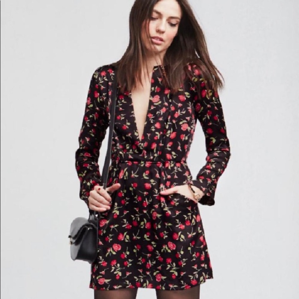 Reformation satin flowered dress with pockets